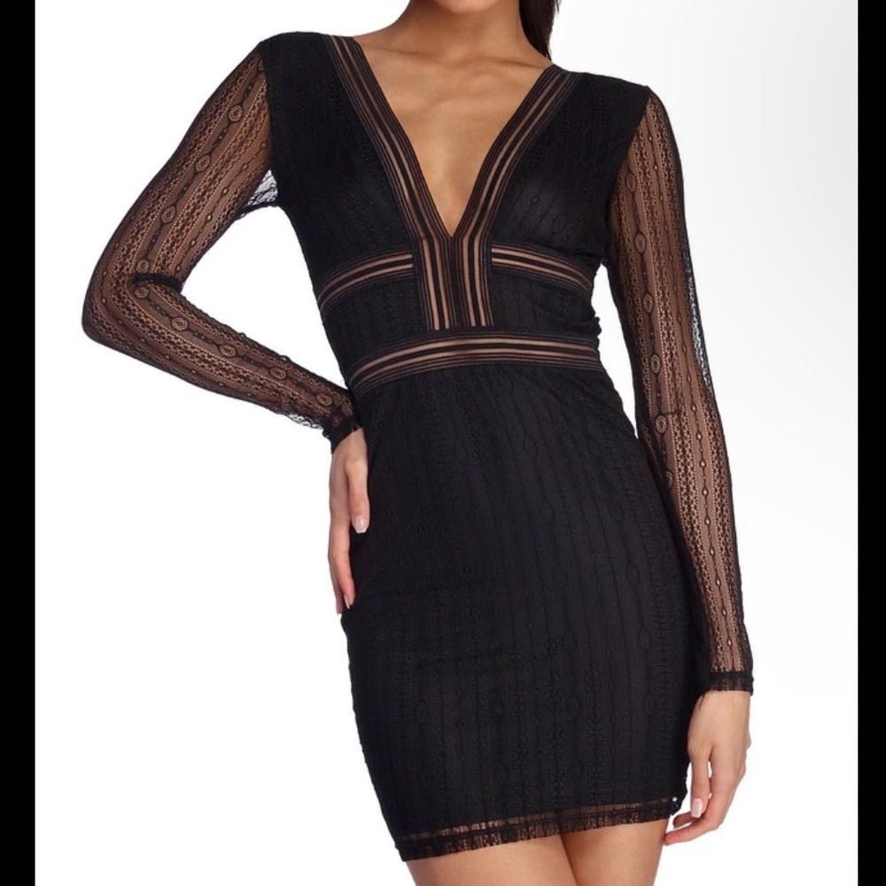 Windsor Black Lace V-Neck Mini Dress